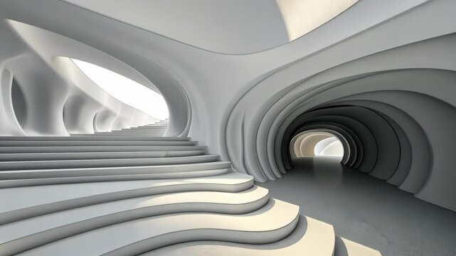 Modern architectural design showcasing flowing forms and light in an expansive interior space