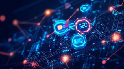 Futuristic Digital Background with SEO Elements