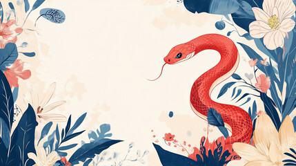 Obraz premium art of painting with snake as an object and painted with oriental style