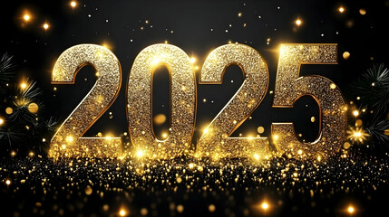 Golden 2025 Sparkles Brightly on a Festive Background, Celebrating New Year with Elegance and Glamour.