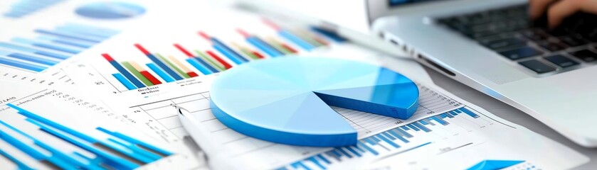 Fototapeta premium Results visualized as professionals discuss pie charts and bar graphs in a meeting.