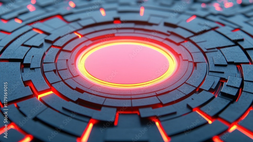 Poster Abstract Circular Pattern with Glowing Red Center and Dark Texture