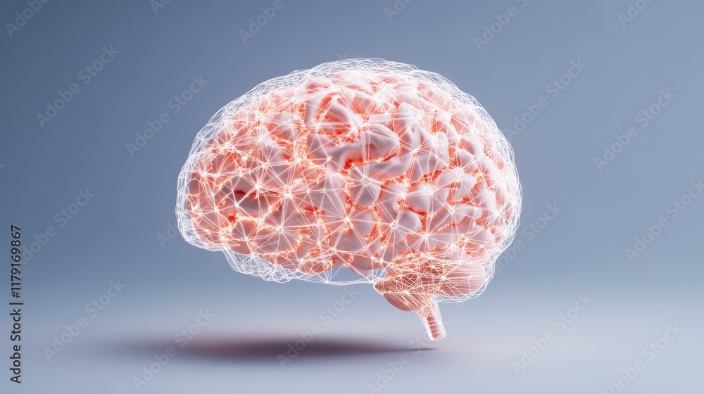 Poster human brain with neural connections visualization and creative design