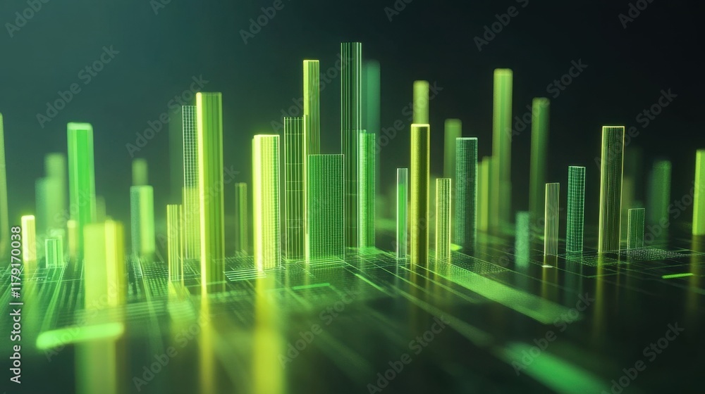 Aufkleber abstract digital landscape with green light columns and patterns