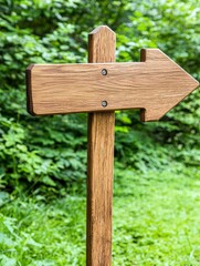 A photostock of a wooden directional sign in a natural setting, ideal for travel, outdoor adventures, or wayfinding designs. High Quality