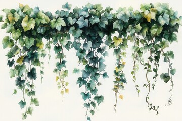 A watercolor illustration of lush green ivy vines cascading down.
