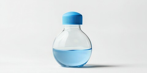 Fototapeta premium Filled baby bottle with blue cap on white background