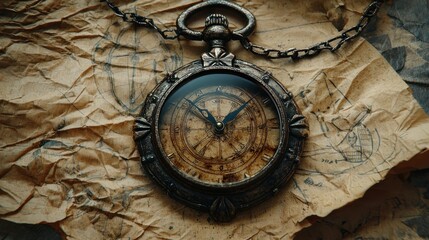 Antique Pocket Watch on Aged Parchment