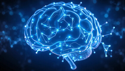 Abstract Neural Network in Blue Tones with Glowing Connections