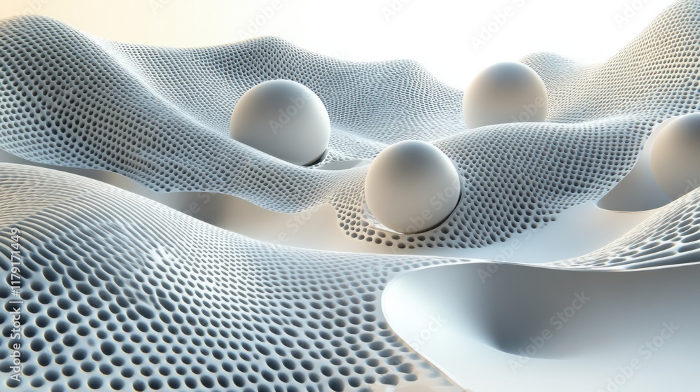 Poster a futuristic 3d wallpaper with layered spheres and shadows, creating a dynamic look on a neutral whi