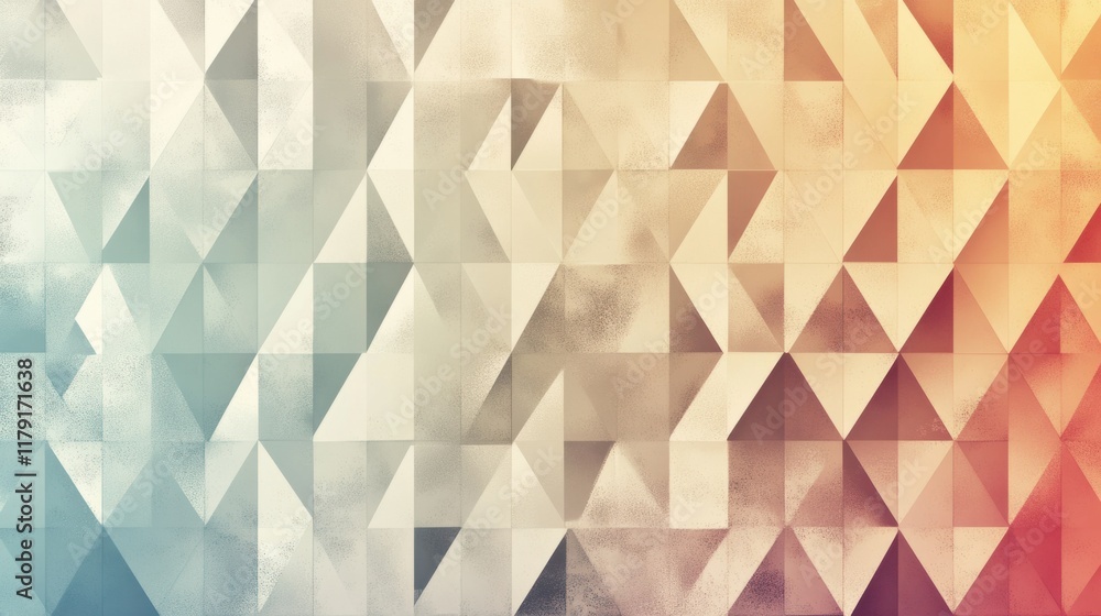 Poster a geometric 3d wall design with triangular patterns in muted tones, creating depth on a light backdr