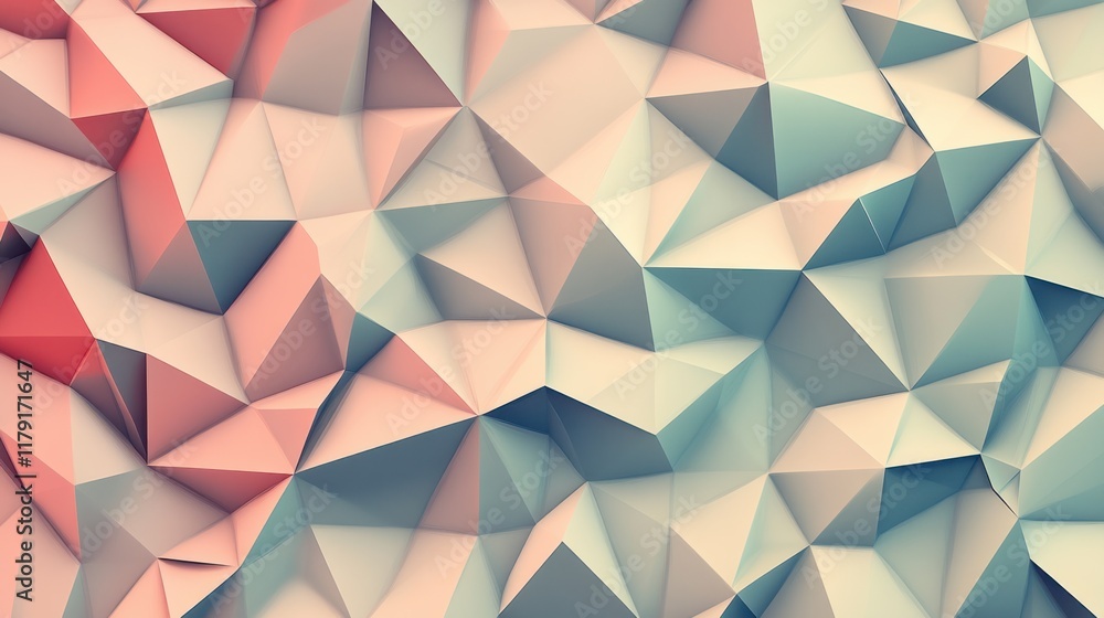 Poster a geometric 3d wall design with triangular patterns in muted tones, creating depth on a light backdr
