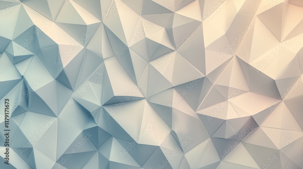 Poster a geometric 3d wall design with triangular patterns in muted tones, creating depth on a light backdr