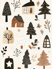 Minimalist Nordic Winter Patchwork - Neutral Festive Design