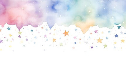 Whimsical Watercolor Celestial Background with Easter Eggs and Stars