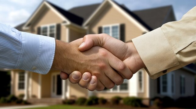 Handshake Between Two Individuals Outside a Residential Property