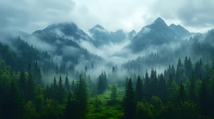  Serene nature with misty forest and mountains high resolution hd picture © saikat