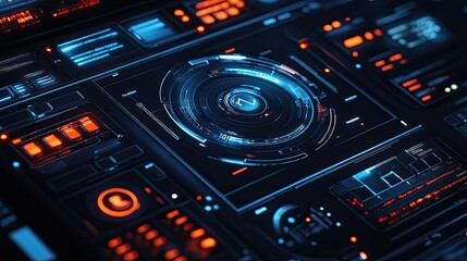 Futuristic Digital Interface with Neon Elements and Glowing Circuits