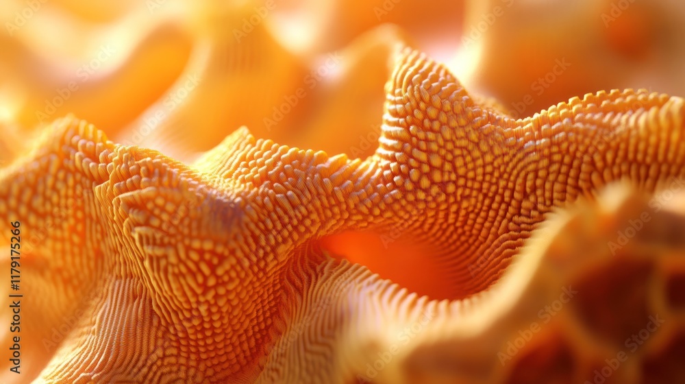 Poster abstract orange textured surface with 3d wavy pattern, close-up view.