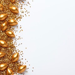 A photostock of golden glitter elegantly brushed across a white canvas, creating a luxurious background for celebration designs. High Quality