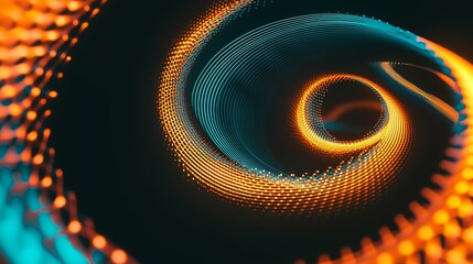 Infinite Fractal Geometries of Glowing Orange and Teal Spirals with Sharp Edges on Dynamic Black Background