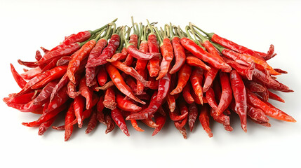 Pile of Dried Red Chili Peppers on a White Background, Ready for Use in Cooking or as Decoration