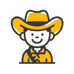 Fototapeta premium Colorful icon of a cheerful little cowboy character on a white background