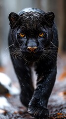 Black panther in fire wildlife predator photo high resolution hd picture