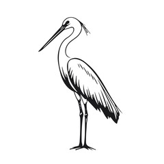 Obraz premium Stylized icon of a heron standing gracefully on a white background