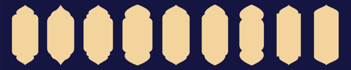 Islamic windows and arches set gold color boho style for design project vector © Chikichirony