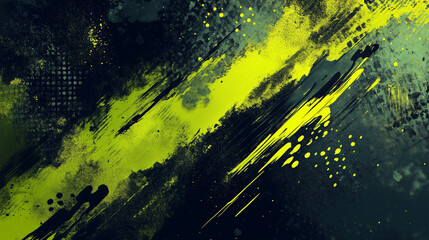 Fototapeta premium A graphic background with a combination of green strokes and textures on a dark background, creating a deep contrast. 