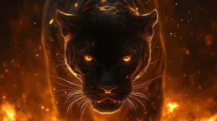 Black panther in wildlife predator scene with fire high resolution hd picture