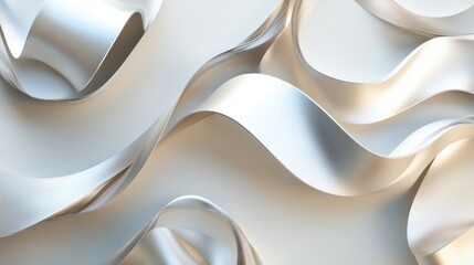 A sleek 3D wallpaper with swirling metallic ribbons in soft colors, placed on a light neutral backdrop