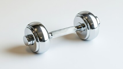 A steel dumbbell with a shiny chrome finish, isolated on a stark white background, emphasizing its professional appeal.