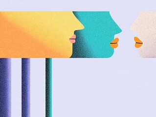 Vibrant Digital Illustration: Abstract Faces Communicating Quietly. AI Generated
