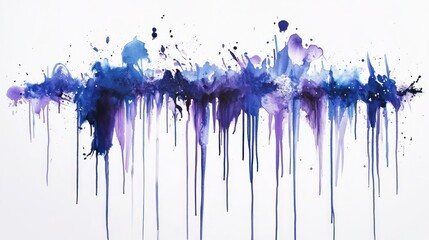 Fototapeta premium Abstract blue and purple watercolor painting with drips and splatters on white background. (2)