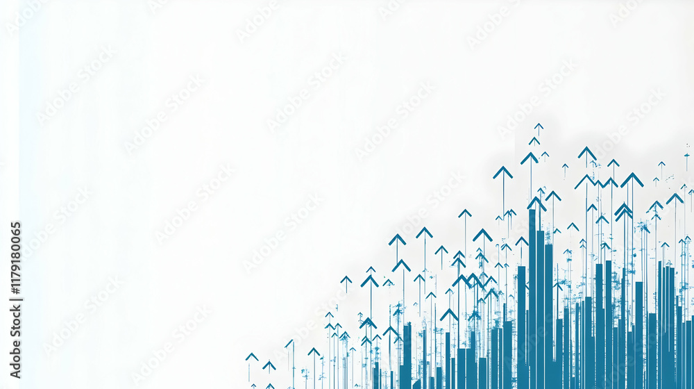 Poster abstract background shows upward growth with arrows and bars representing progress dramatically.