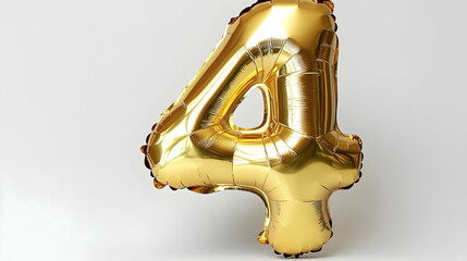 Fototapeta premium Golden Number Four Balloon Floats Elegantly on a Neutral Background, Ready for Celebration