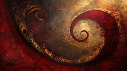 Naklejka premium A high-resolution abstract piece with bold red and gold swirls, accented by dark, dramatic tones