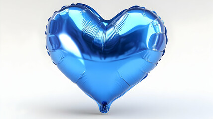 Shiny Blue Heart Balloon Floats Gently on White Background