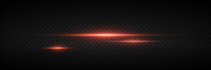 Fototapeta premium Horizontal laser lines and rays of light. On a transparent background.