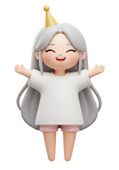 Cute 3D Female Character - Party Hat with Open Arms