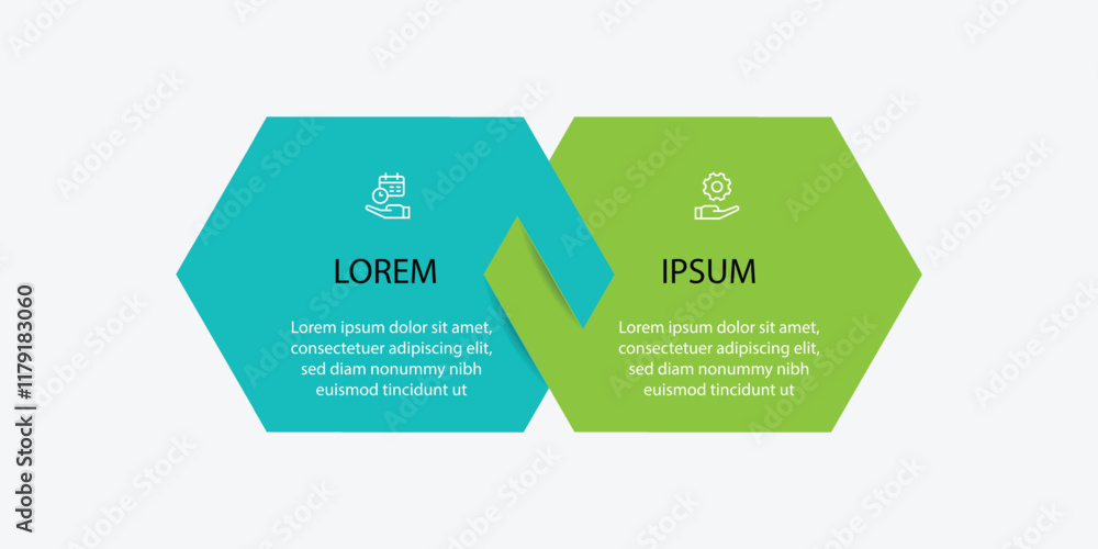 Poster Vector banner infographic template with 2 step process suitable for business information and web presentation 