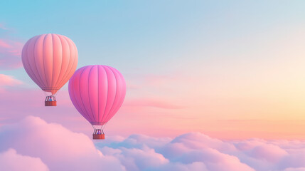 Fototapeta premium Hot air balloons soaring over pastel clouds during a colorful sunset