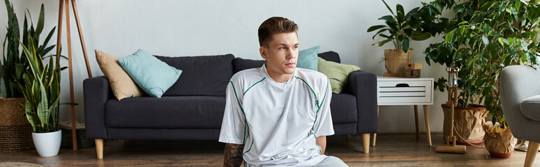 Empowering young man with a prosthetic leg embraces life in a vibrant home setting