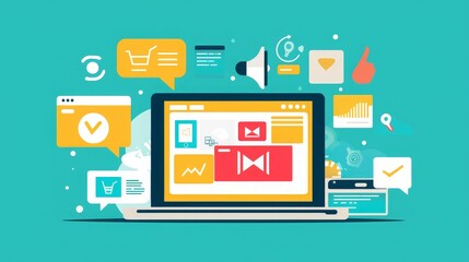 Minimalist Digital Background with Laptop Illustration