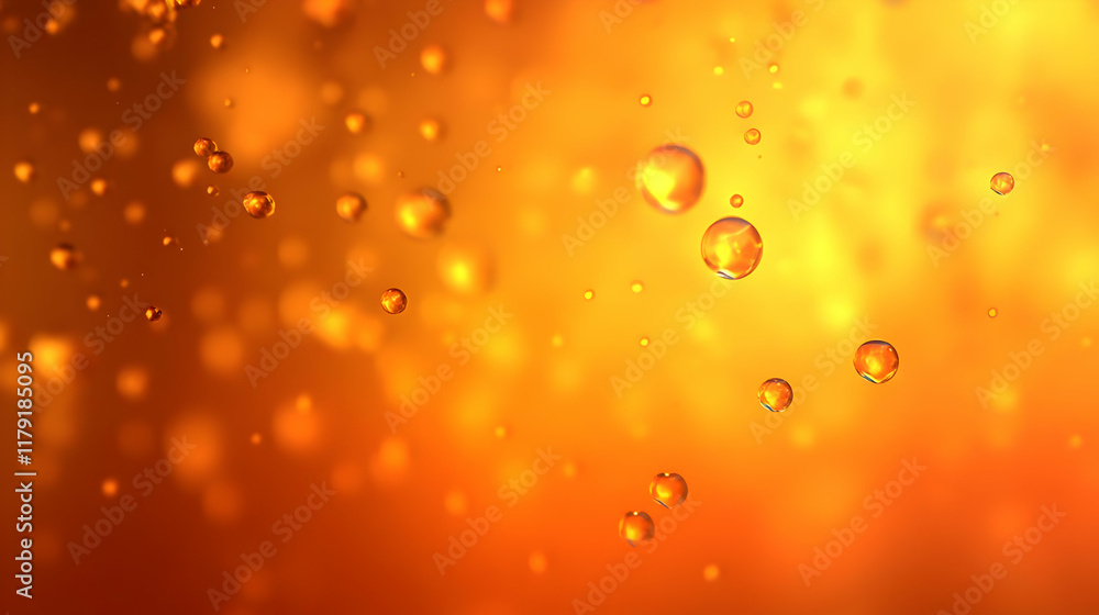 Poster abstract orange background with floating bubbles and bokeh effect creates a dreamlike atmosphere