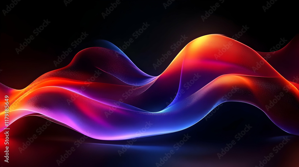 Poster abstract background with colorful wavy shapes flowing smoothly on a dark background.