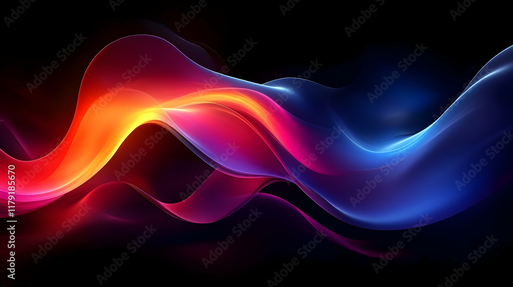 Poster abstract background with colorful light waves flowing smoothly on black background