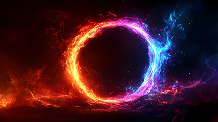 Fiery and Icy Circle of Energy Forms an Abstract Background with Vibrant Colors